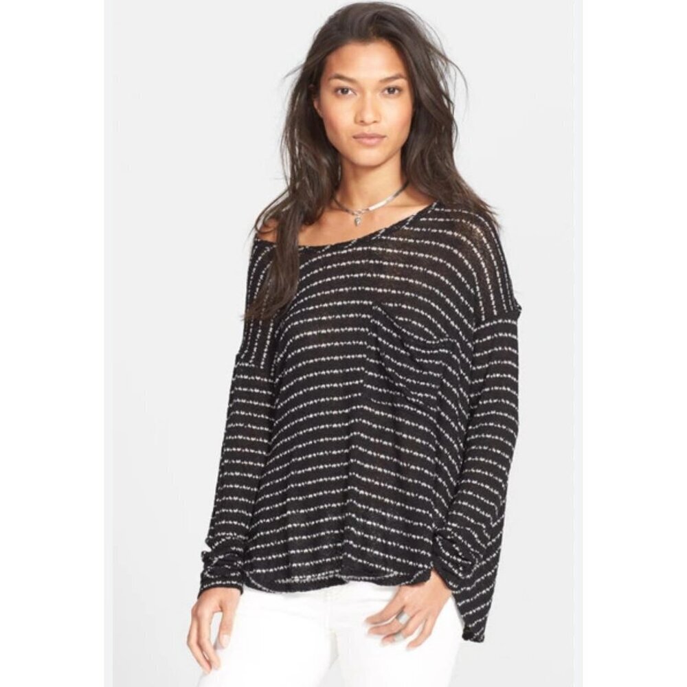 FREE PEOPLE Angel Island Stripe Hacci Slouchy Sweater Twist Back Top Small